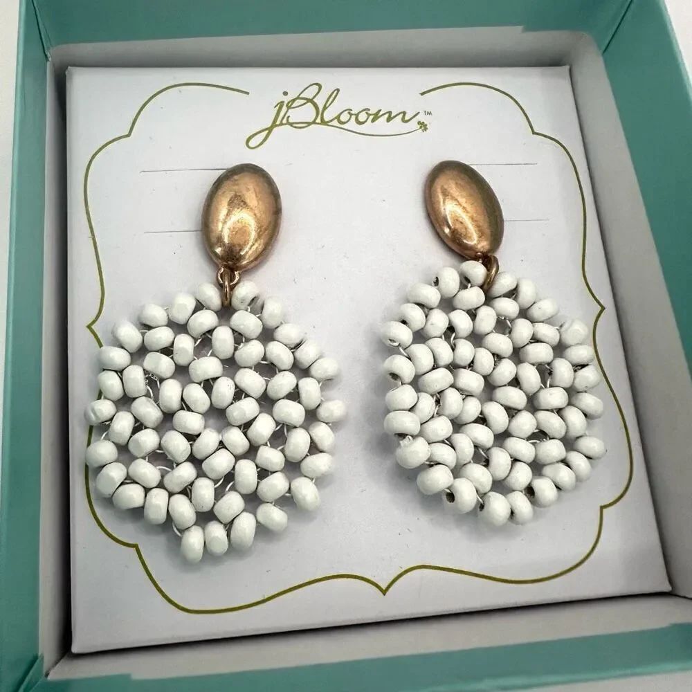 J Bloom white and gold beaded circle earrings